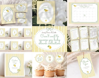 J'ai hâte de vous presser pour votre baby shower, ensemble complet de modèles de collection, faire-part et agrumes, enseignes, jeux, merci, toile éditable