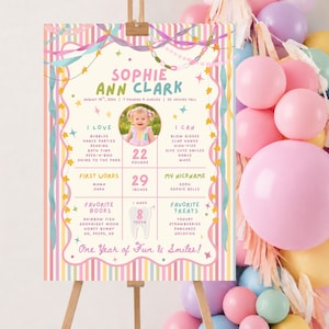 Étiquette cadeau d'anniversaire colorée et fantaisiste pour fille, décoration d'anniversaire pastel, étiquette cadeau à rayures girly, tous âges, modèle Canva modifiable, 250 PS image 11