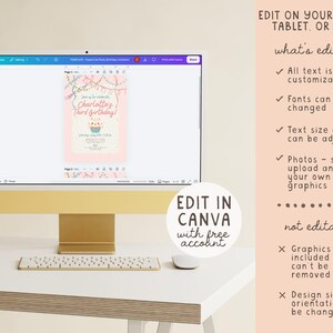 Pastel Cat Birthday Invitation Girl, Pink Whimsical Kitty Party Invite, Coquette Watercolor Cat Invitation, Editable Canva Template image 8