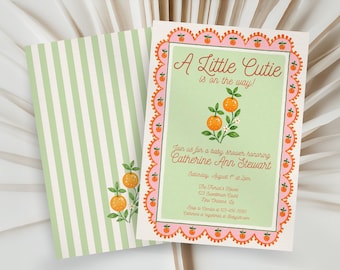 Petite invitation de baby shower, agrumes, baby shower, thème orange, fruit vintage, modèle de toile modifiable, PS200