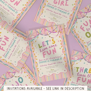 Étiquette cadeau d'anniversaire colorée et fantaisiste pour fille, décoration d'anniversaire pastel, étiquette cadeau à rayures girly, tous âges, modèle Canva modifiable, 250 PS image 4