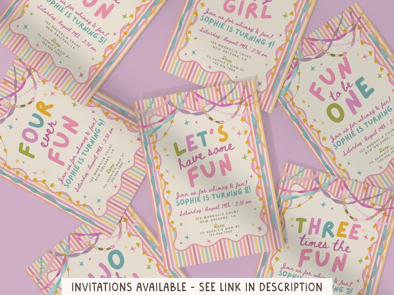 Étiquette cadeau d'anniversaire colorée et fantaisiste pour fille, décoration d'anniversaire pastel, étiquette cadeau à rayures girly, tous âges, modèle Canva modifiable, 250 PS image 4