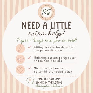 The image is a circular advertisement for a paper and sage service, featuring a list of services and a logo.
