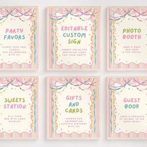 Colorful Whimsical Fun Girl Birthday Invitation, Pastel Birthday Invite, Girly Striped Party, Any Age, Editable Canva Template, PS250 image 18
