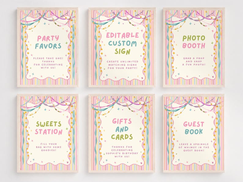 Colorful Whimsical Fun Girl Birthday Invitation, Pastel Birthday Invite, Girly Striped Party, Any Age, Editable Canva Template, PS250 image 18