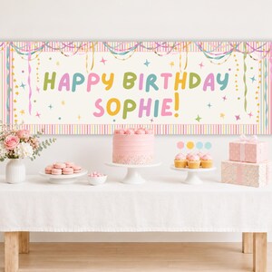 Colorful Whimsical Fun Girl Birthday Invitation, Pastel Birthday Invite, Girly Striped Party, Any Age, Editable Canva Template, PS250 image 15