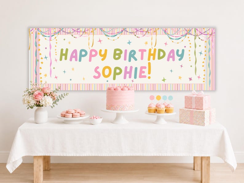 Colorful Whimsical Fun Girl Birthday Invitation, Pastel Birthday Invite, Girly Striped Party, Any Age, Editable Canva Template, PS250 image 15
