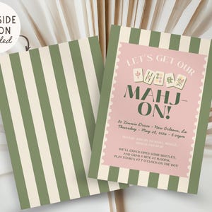 Mahjong Party Invitation, Let's Get Our Mahj On Invite, Game Night Invite, Mahjong Birthday Invitation, Editable Canva Template image 3
