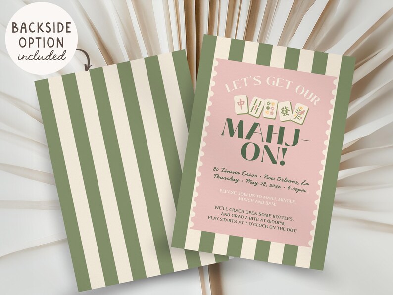 Mahjong Party Invitation, Let's Get Our Mahj On Invite, Game Night Invite, Mahjong Birthday Invitation, Editable Canva Template image 3