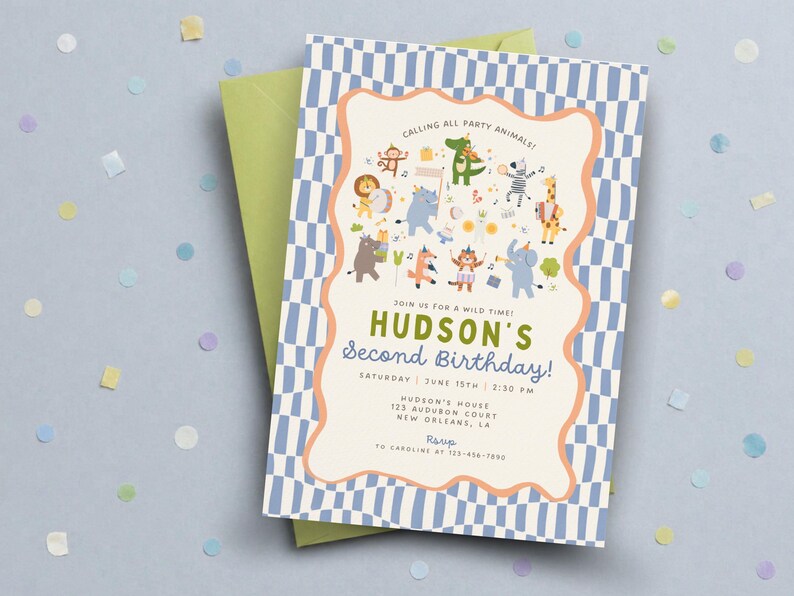 Party Animals Birthday Invitation, Wild Animal Kids Birthday, Musical Animals Theme, Two Wild Birthday Party Invite, Editable Canva Template Bild 6