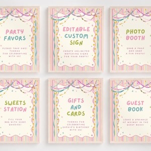 Étiquette cadeau d'anniversaire colorée et fantaisiste pour fille, décoration d'anniversaire pastel, étiquette cadeau à rayures girly, tous âges, modèle Canva modifiable, 250 PS image 12