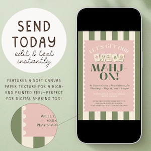 Mahjong Party Invitation, Let's Get Our Mahj On Invite, Game Night Invite, Mahjong Birthday Invitation, Editable Canva Template image 4