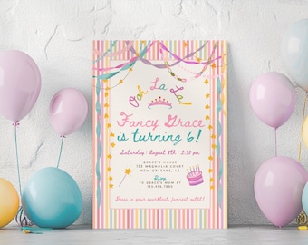 Fancy Girl Birthday Invitation, Colorful Ooh La La Party Invite, Girly Dress Up Whimsical Birthday Invite, Editable Canva Template, PS190