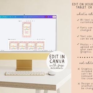Étiquette cadeau d'anniversaire colorée et fantaisiste pour fille, décoration d'anniversaire pastel, étiquette cadeau à rayures girly, tous âges, modèle Canva modifiable, 250 PS image 5