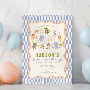 Party Animals Birthday Invitation, Wild Animal Kids Birthday, Musical Animals Theme, Two Wild Birthday Party Invite, Editable Canva Template Bild 1