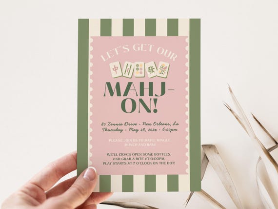 Mahjong Party Invitation, Let's Get Our Mahj On Invite, Game Night Invite, Mahjong Birthday Invitation, Editable Canva Template