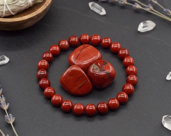 Red Jasper Beads Bracelet | Healing Crystal Wristband | Root Chakra Energy Jewelry