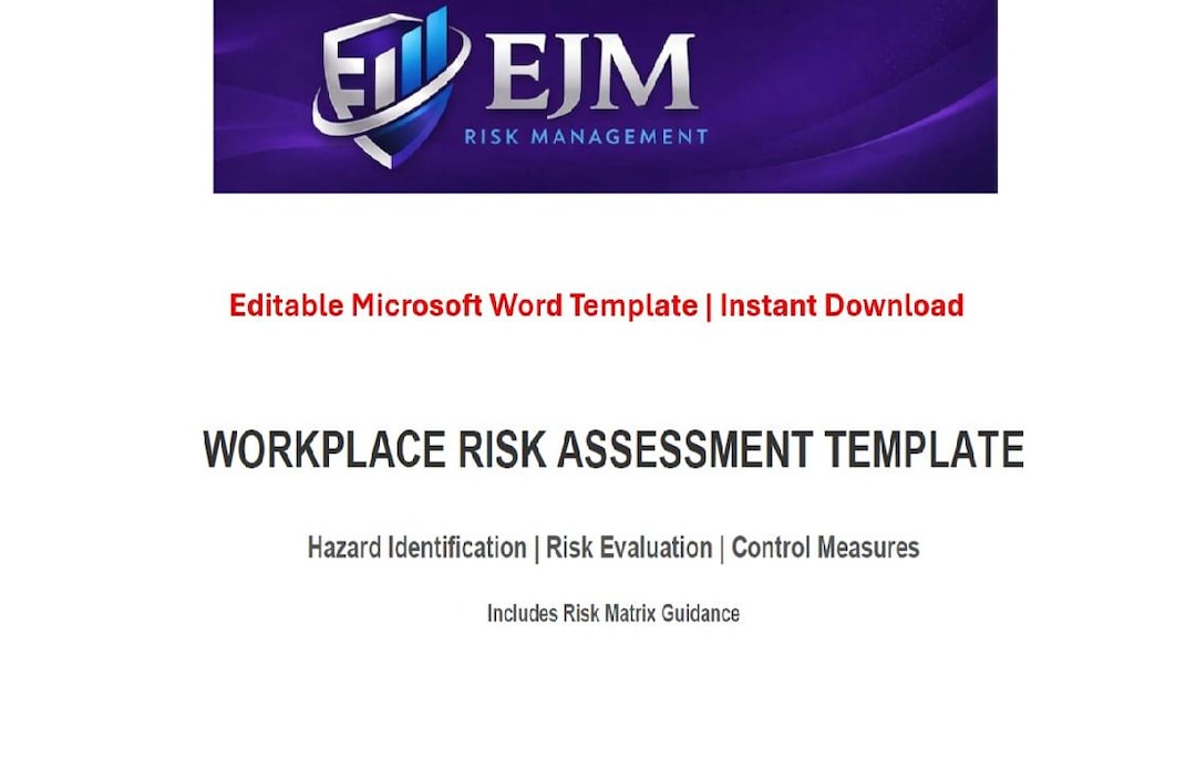 Workplace Risk Assessment Template | Editable Word Document (instant ...