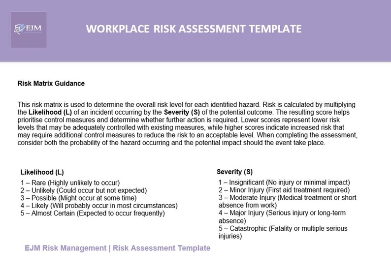 Workplace Emergency Risk Assessment Example Risk Assessment Template | Workplace Safety Risk Assessment | Editable ...