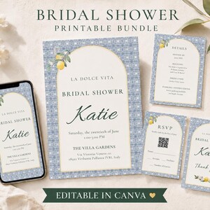 Amalfi-Küste Brautparty Mega-Paket Komplette Eventdekoration Papeterie Canva-Set Vintage Mediterrane Zitronenfliesen Einladung RSVP Spiele