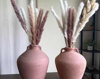 Juego de 2 jarrones antiguos de arcilla egipcia hechos a mano – Decoración rústica de terracota