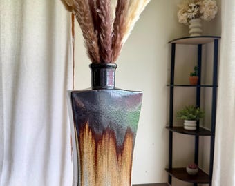 Vintage Tropfglasur-Keramikvase - Erdfarben - Mid-Century-Stil (ca. 40 cm)