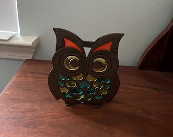 Vintage Stained Glass Owl Napkin Holder