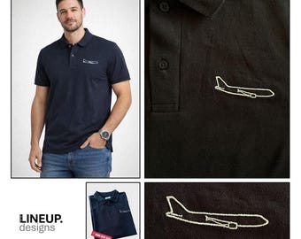 Besticktes Airbus A320 Poloshirt Herren, Flugzeug Polo aus Bio-Baumwolle, Pilotengeschenk, Luftfahrt Shirt