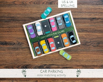 Car Parking Color Matching Game Printable  - Toddler Learning Activity for Fine Motor Busy Book (Montessori materials, printable PDF)