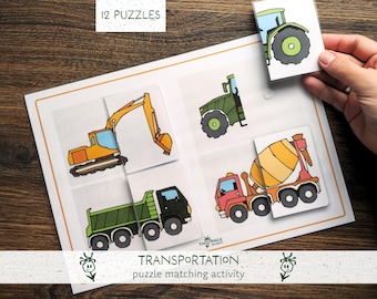 Transportation Puzzle Printable - Vehicle  Matching Activity for Toddlers, Preschool Learning Game for Fine Motor Skills (printable PDF)