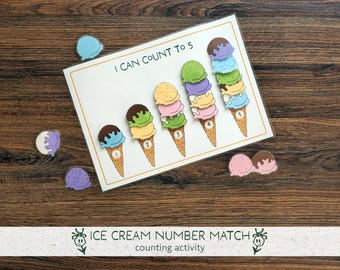 Ice Cream Counting Printable - Preschool Math Game for Fine Motor Learning (Montessori materials, printable PDF)