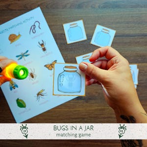 Hidden Insects Flashlight Activity, Printable Bug in a Jar Matching Game, Preschool Nature Study  (instant download, printable PDF)