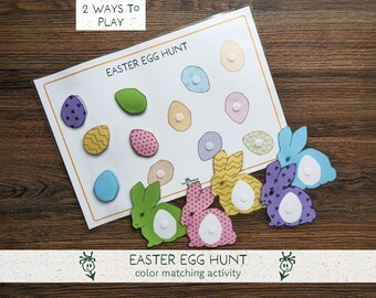 Easter Egg Hunt Matching Activity -  Spring Toddler Activity,  Preschool curriculum,  Fine Motor Skills (Printable PDF)