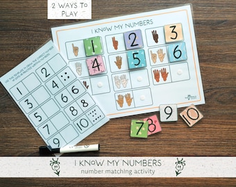 I Know My Numbers Printable Activity for Toddlers, Number Matching Game, Preschool Learning Activity, Counting Practice (instant download)