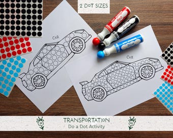 Transportation dot sticker printable - Do a Dot Pages for Toddlers,  Preschool Fine Motor Practice, Vehicle woksheets (instant download)