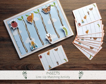 Insect Position Matching Activity, Bug Line-Up Game Printable, Preschool Logic, Observation, Visual Perception (printable PDF)