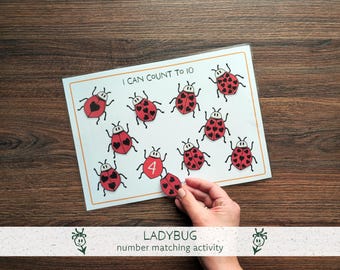 Ladybug number recognition activity - toddler gift, busy book page for fine motor skills practice (digital download)