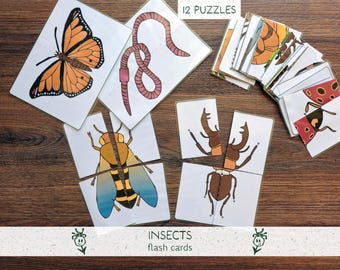 Bug Puzzle Printable | Insect Unit Printable Activity | Toddler 4 Piece Puzzle game | Spring & Summer Homeschool Activity