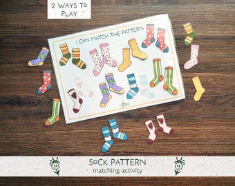 Sock Pattern Matching Game - Printable color recognition activity for toddler (Preschool Curriculum, instant download)