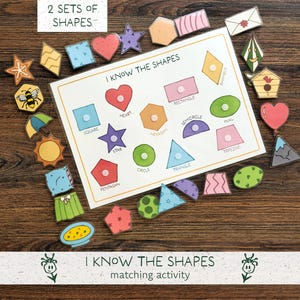 Shapes Matching Game Printable - Preschool Learning Game, Shape Sorting (Montessori materials, printable PDF)