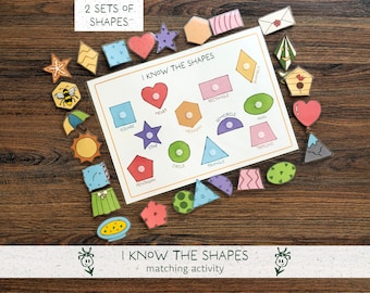 Shapes Matching Game Printable - Preschool Learning Game, Shape Sorting (Montessori materials, printable PDF)