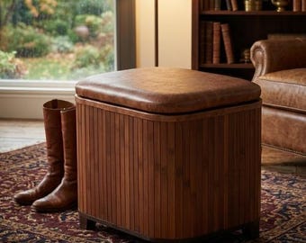 Taburete otomano de madera con almacenamiento, estilo japonés, pequeño taburete cuadrado con almacenamiento oculto, banco de madera maciza para entrada, ideal para guardar zapatos.