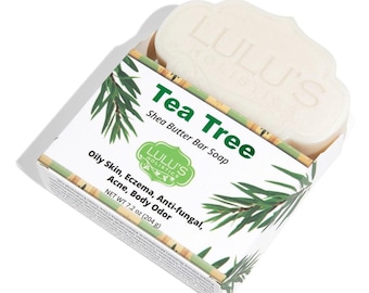 Jabón artesanal en barra con aceite de árbol de té y manteca de karité, limpiador para piel grasa con tendencia al acné.