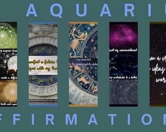 20 Aquarius affirmations Bundle / Self-Love & Manifestation Quotes / Zodiac Printable Wall Art and Phone Wallpaper / Instant Download