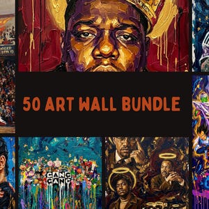Mega 50 Art Wall Collection | Hip Hop Legends, Pop icons, Sport Stars, Anime & creative Art Prints | Gallery Wall Bundle| Digital Download image 4
