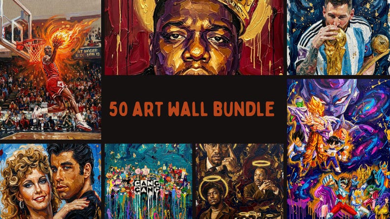 Mega 50 Art Wall Collection | Hip Hop Legends, Pop icons, Sport Stars, Anime & creative Art Prints | Gallery Wall Bundle| Digital Download image 4