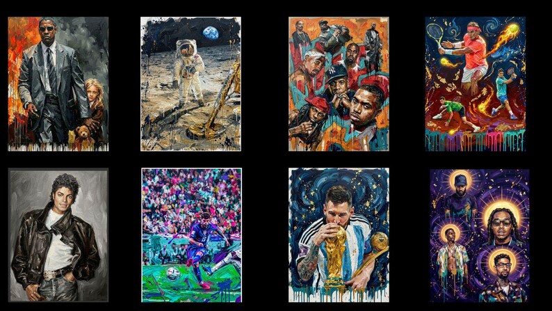 Mega 50 Art Wall Collection | Hip Hop Legends, Pop icons, Sport Stars, Anime & creative Art Prints | Gallery Wall Bundle| Digital Download image 2