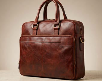 Handmade Italian Leather Portfolio Folder, Business Document Organizer, Leather Laptop Sleeve Case, Personalized Gift for Men Women