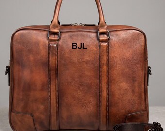 Porte-documents en cuir pleine fleur pour homme, sac pour ordinateur portable vintage marron, sac messager personnalisé