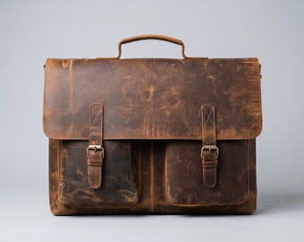 Bolso bandolera de cuero hecho a mano para hombre, bolso vintage para portátil, bolso de mano de cuero de búfalo, bolso de trabajo